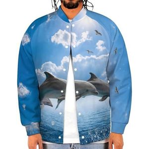 Dolfijn Springen Grappige Mannen Baseball Jacket Gedrukt Jas Zachte Sweatshirt Voor Lente Herfst