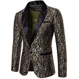 DAIHAN Heren Paisley Jacquard Bloemen Bruiloft Blazer Sakko Glitter Blazer Slim Fit Bruiloft Smoking, goud, XL