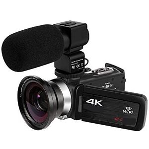 Videocamera Vlogcamera Recorder Volledige 4K Digitale Camcorder 48MP Digitale Video Camera for Streaming 18X Groothoek Vlog Camera Time Lapse Loop opname(128G SD Card,With Lens MIC)