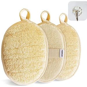 Natuurlijke Loofah spons Exfoliërende Body Scrubber (3 Pack), Gemaakt met Milieuvriendelijke en Biologisch Afbreekbare Douche Luffa Sponge, Loofah voor Dames en Heren, Beige