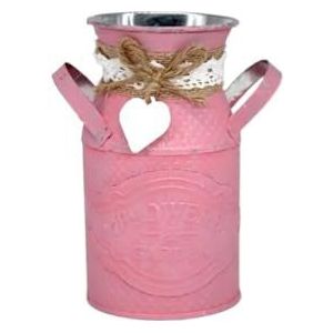 Vintage metalen bloemenvaas, blikken kruik, geschikt for bruiloft, huis, tuindecoratie, eetbar, decoratie, ijzeren ambachten(Color:Pink)