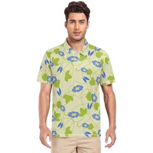 LI ZHI XIN Heren poloshirt korte mouwen werk T-shirt zomer top klassieke kraag sweatshirt met 2 knopen voor golf tennis outdoor sport lente bloemen bloemen groen, Meerkleurig, S