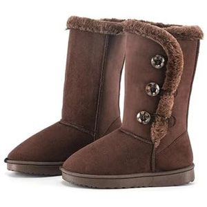 NihaoWXM Snowboots Winter Vrouwen Hoge Snowboots Vrouwelijke Klassieke Mode Pluche Laarzen Ontwerp Dames Leisure Wol Warme Katoenen Schoenen, Koffie, 38 EU