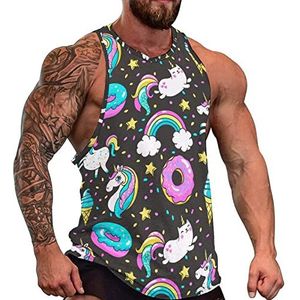 Kleurrijke Eenhoorn En Donuts Mens Spier Tank Top Gym Fitness Tank Shirts Volledige Print Mouwloze Tees Vest M