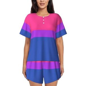 YQxwJL Pride Vlag Print Vrouwen Pyjama Sets Shorts Korte Mouw Lounge Sets Nachtkleding Casual Pjs Met Zakken, Zwart, XXL