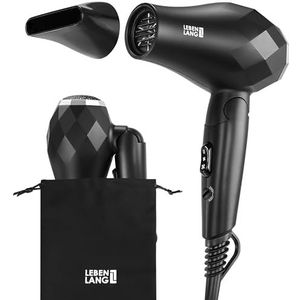 LEBENLANG - Reisföhn - Zwart/Zilver - Inklapbaar - 1000 W - Met Stylingmondstuk en Reistas