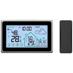 Draadloos weerstation Touch LCD Digitale DCF-wandklok Binnen-/buitenthermometer Hygrometer Trend Comfort-voorspellingssensor,Nauwkeurig voorspellen(Nero)