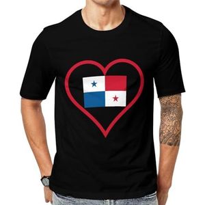 I Love Panama Red Heart T-shirt voor heren met korte mouwen en ronde hals print casual T-shirt 3XL