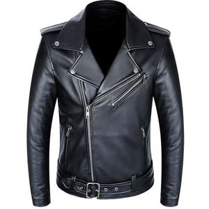 Aksah Fashion Heren Slim Fit Zwarte Motorfiets Echt Lederen Jas - Heren Rits Stijl Biker Jacket, Zwart, XL