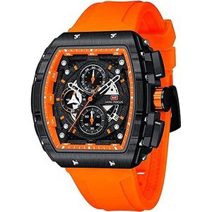 Mini Focus Herenhorloge Mode Sport Horloges Chronograaf Waterdichte Lichtgevende Kalender Siliconen Band Quartz Horloge voor Mannen, Zwart_Oranje
