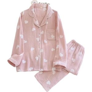 AYWTIUN Dames Pyjama Effen Ademend Liefhebbers Katoen Crêpe Pyjama Sets Vrouwen Mannen Herfst Lange Mouw Frisse Zachte Casual Pyjama, 8, L