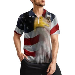 American Bald Eagle USA vlag heren golfpoloshirts klassieke pasvorm T-shirt met korte mouwen bedrukt casual sportkleding top M
