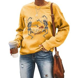 MLZHAN Tis Het Seizoen Om Spooky Vrouwen Halloween Sweatshirts Grappige 2 Dans Skelet Pompoen Sterren Shirt Herfst Gift Tops, Geel, S