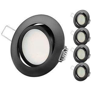 Tevea Premium LED inbouwlampen ultra plat zwart | 3.5W 230V verwisselbare Led module | Draaibare LED Inbouwspot hoekig | Set van 5 (Warm wit - 2800K)