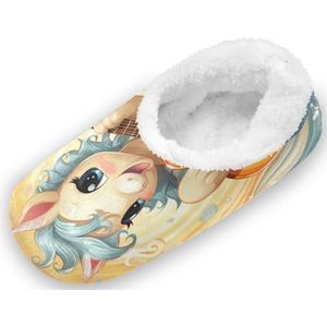 KAAVIYO Cartoon gele eenhoorn outdoor slippers katoen huis schoenen gesloten rug winter antislip pluizige voeten slippers voor indoor jongens vrouwen, Patroon, Medium