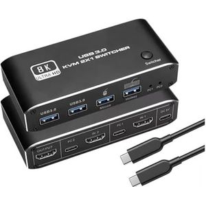 Videoschakelaar HMI 2.1 KVM-schakelaar 4K 120Hz HMI USB KVM-schakelaar Dubbele poort USB HMI 2.1 Switcher 2X1 2X2 4K 60Hz 8K 60Hz for 2 PC's 1 Monitor Livestream-schakelaar