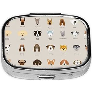 Mini vierkante pillendoos, medicijnorganizer, hondenras, draagbare EHBO-doos, reispillendoos met 2 vakken, kleine pillendoos voor zak of portemonnee