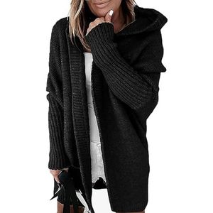 Grofgebreid Vest Met Lange Mouwen For Dames, Maten Gebreide Jas, Herfstwinter, Truien, Jassen For Tienermeisjes, Lang Vest, Capuchon(Noir,XL)