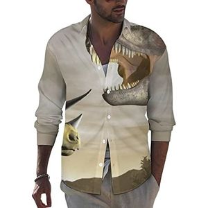 Dinosaurus Patroon Heren Button Down Lange Mouw Casual Strand Tops Met Pocket Regular Fit