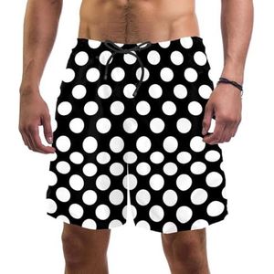 PAFEFO Nieuwigheid boardshorts voor heren, strandvakantie, feest, sneldrogende badpakken met stippen, zwart-witte ontwerpen, Polka Dots Zwart & Wit, L