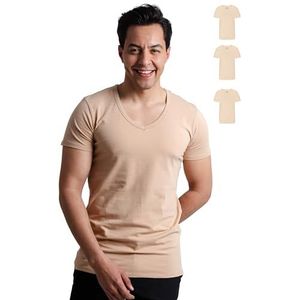 SKIPPER 3-pack heren-T-shirt met diepe V-hals I Stretch basic T-shirts in beige I Onderhemd van 95% katoen en 5% elastaan Business onderhemd voor heren I Oeko-TEX-gecertificeerd I S