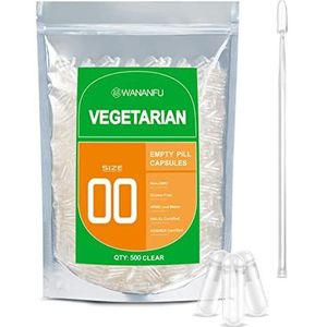 WANANFU Maat 00 Lege Capsules Vegetarische (500 stuks) Bundel met 2 Micro Lepel, compatibel met Capsulevulmachine Maat 00