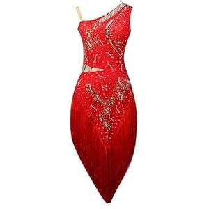 Yhwacyznm Professionele Latin Dance wedstrijdjurken voor volwassenen Outfit voor rumba Salsa danskleding Tango dansrok voor dames Rugloze ballroom salsakleding,Rood,L