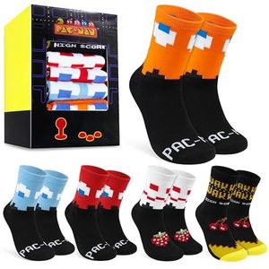 Pac-Man Grappige herensokken, verpakking van 5 stuks, cadeau voor heren, zwart/veelkleurig., 37-40