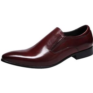 Oxford schoenen for heren Instapper Puntige gepolijste neus Echt leer Antislip Lage bovenkant Antislip rubberen zool Casual (Color : Claret, Size : 39 EU)