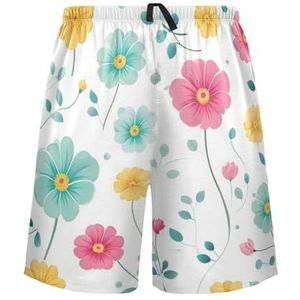 LI ZHI XIN Herenpyjamabroek, korte pyjamabroek, zomer casual shorts, elastische tailleband met trekkoord, rechte losse pasvorm met 2 zakken, S-XXL kleurrijk bloemenpatroon, Meerkleurig, S