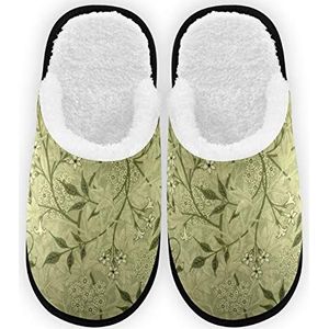 Mannen Vrouwen Slippers Vintage Groene Blad Pluche Voering Comfort Warm Koraal Fleece Huis Schoenen Voor Indoor Outdoor Spa