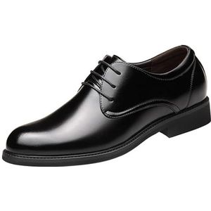 Formele schoenen for heren met veters, ronde neus, kunstleer, effen kleur, derbyschoenen, rubberen zool, blokhak, antislip, antislip, bruiloft(Black,41 EU)