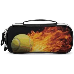 DWTJKMS Brandende Tennis Foto's Lederen Make-up Tas Draagbare Kleine Cosmetische Organizer Waterdichte Toilettas Borstels Potloden En Reizen Make Up Accessoires