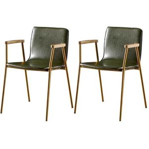 keukenstoel Retro eetkamerstoelen, set van 2, Leren eetkamerstoelen, keukenstoelen met hoge rugleuning en gouden metalen poten en armen. Eetkamerstoel comfortabel