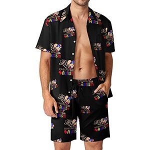 I Love Someone With Autisme Hawaiiaanse bijpassende set voor heren, 2-delige outfits, overhemden en shorts met knopen voor strandvakantie