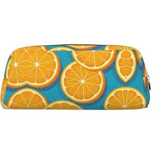 Fresh Orange Fruit Print Pencil Bag Multifunctionele Opslag voor School, Kantoor en Reizen, Goud, Eén maat, Schooltas
