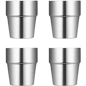 4 stuks premium roestvrij stalen kopjes, 150 ml onbreekbare metalen bekers, stapelbare pint drinkbekers, geïsoleerde stapelbare dubbele roestvrijstalen beker voor reizen, buiten, camping (zilver)