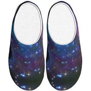 EdWal Galaxy print Winter Warme Slippers Indoor Anti-slip Pluche Slippers Ontspannen Thuis voor Vrouwen Mannen, Zwart, 37.5 EU