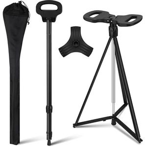 NEWFUN - Wandelstok met Zitje - Opvouwbare Wandelstok - Ultralicht - Draagtas en 2 Voetkussens