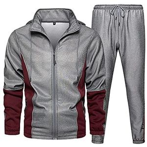 D-Rings 2-delig joggingpak voor heren, trainingspak, fitness, sportbroek en trainingsjack, herfst, gestreept patchwork, lange mouwen, top blouse en lange broek