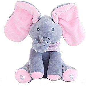 Funthy Interactief knuffeldier, zingende en sprekende olifant, speelt een kijkje met de oren, pluche knuffeldier, zachte pop, cadeaus voor baby's en peuters