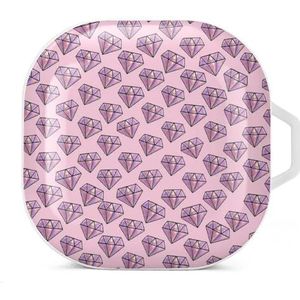 Roze diamant patroon oortelefoon hoesje compatibel met Galaxy Buds/Buds Pro schokbestendig hoofdtelefoon hoesje wit stijl