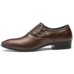 Formele Oxford-schoenen for heren Instapper met ronde neus Gepolijste neus PU-leer Antislip Antislip Lage blokhak Buiten (Color : Brown, Size : 45.5 EU)