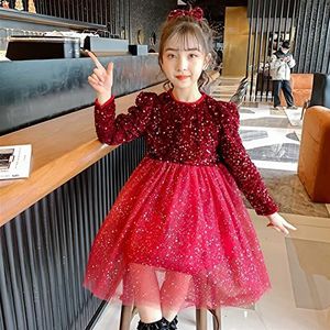 GDSCS Meisje pailletten prinses jurk, verjaardag kerstjurk, geschikt voor 100-150cm links (kleur: rood, maat: 130cm)