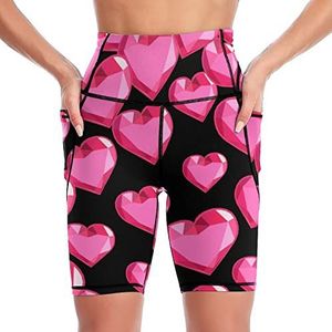 Spinel edelsteen hart dames yoga biker shorts hoge taille workout broek met zakken