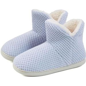 JadeRich Unisex Fleece Laarzen Zachte Hakbedekkende Pluche Voering Bootie Slippers Warm Effen Kleur Huisschoenen voor Vrouwen Mannen, Lichtblauw, 3.5/4.5 UK