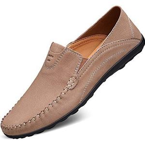Loafers for heren, ronde neus, suède vamp-loafers, platte hak, flexibele antislip, bruiloftsslip-ons (Color : Apricot, Size : 37 EU)