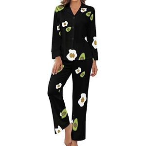 Egg And Avocado Friends damespyjamaset met lange mouwen, loungeset, comfortabele nachtkleding, met knopen, S