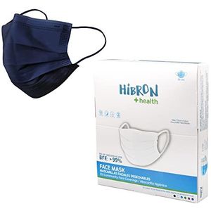 50 wegwerpmaskers, Europese goedkeuring, CWA 17553:2020, BFE > 99%, marineblauw