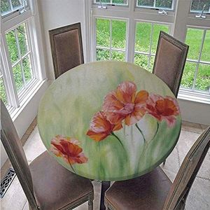 FANSU 3D ronde tafelkleden, plant bloem bedrukt waterdicht wasbaar tafelkleed buiten elastische rand tafelkleed voor keuken, feest, tuin eten decoratie (groene bloem, 100 cm)